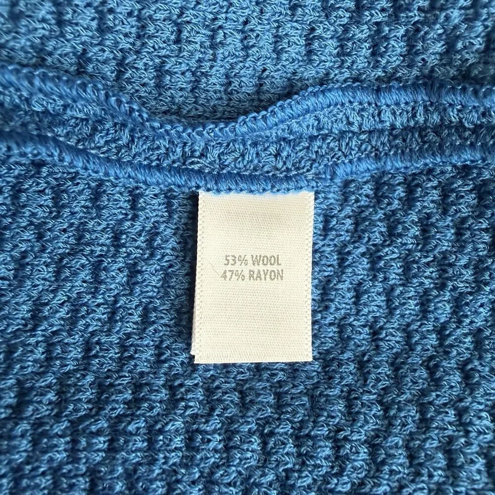 St. John Waffle Knit Jacket Blue Textured Button Front Wool Blend Blazer Size 10